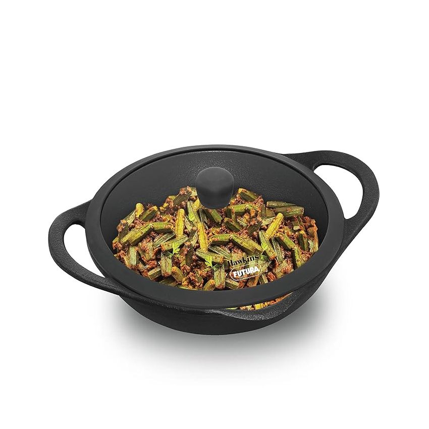 Hawkins Futura Cast Iron Frying Pan, 24 Cm Diameter, Cast Iron Skillet, Omlette Pan, Iron Frypan (Cif24G), Black