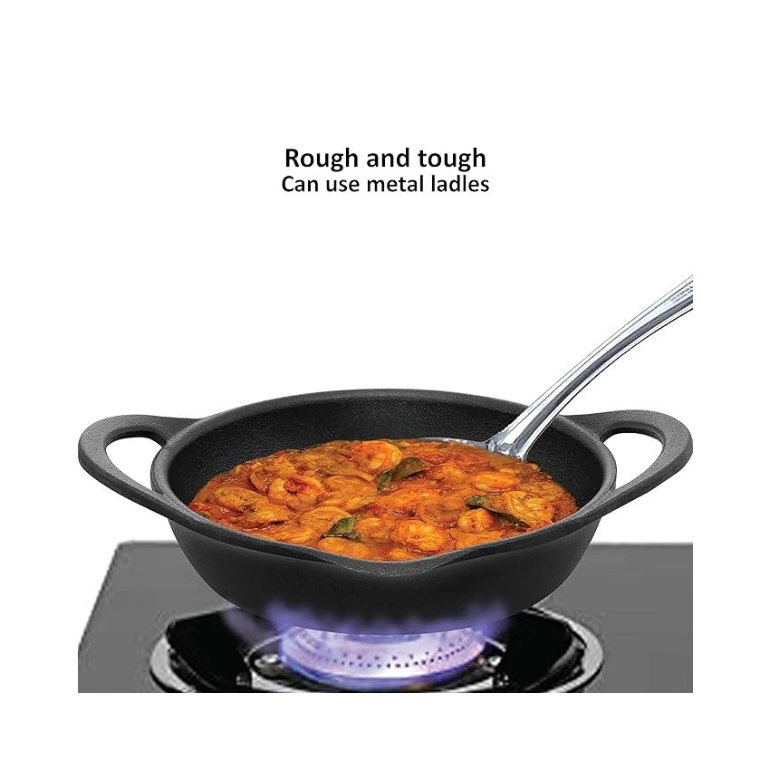 Hawkins Futura Cast Iron Frying Pan, 24 Cm Diameter, Cast Iron Skillet, Omlette Pan, Iron Frypan (Cif24G), Black