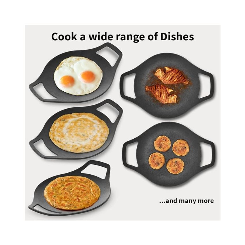 Hawkins Futura 24 cm Cast Iron Tava, Cast Iron Tawa for Roti, Cast Iron Cookware for Kitchen, Black (CIT24)