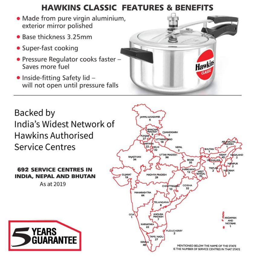 Hawkins 4 Litre Classic Pressure Cooker, Best Inner Lid Cooker, Silver (CL40)