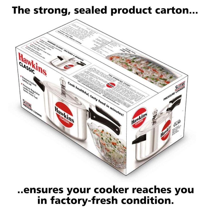 Hawkins Aluminium 5 Litre Classic Pressure Cooker, Best Inner Lid Cooker, Silver (Cl50)