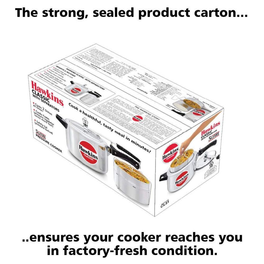 Hawkins Aluminium 5 Litre Classic Pressure Cooker With Pots,Inner Lid Cooker With Separator Set,Silver(Cl51)