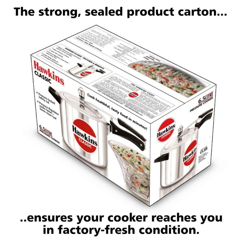 Hawkins Classic Aluminium Inner Lid Pressure Cooker, 6.5 Litre, Silver (Cl65), 6.5 Liter