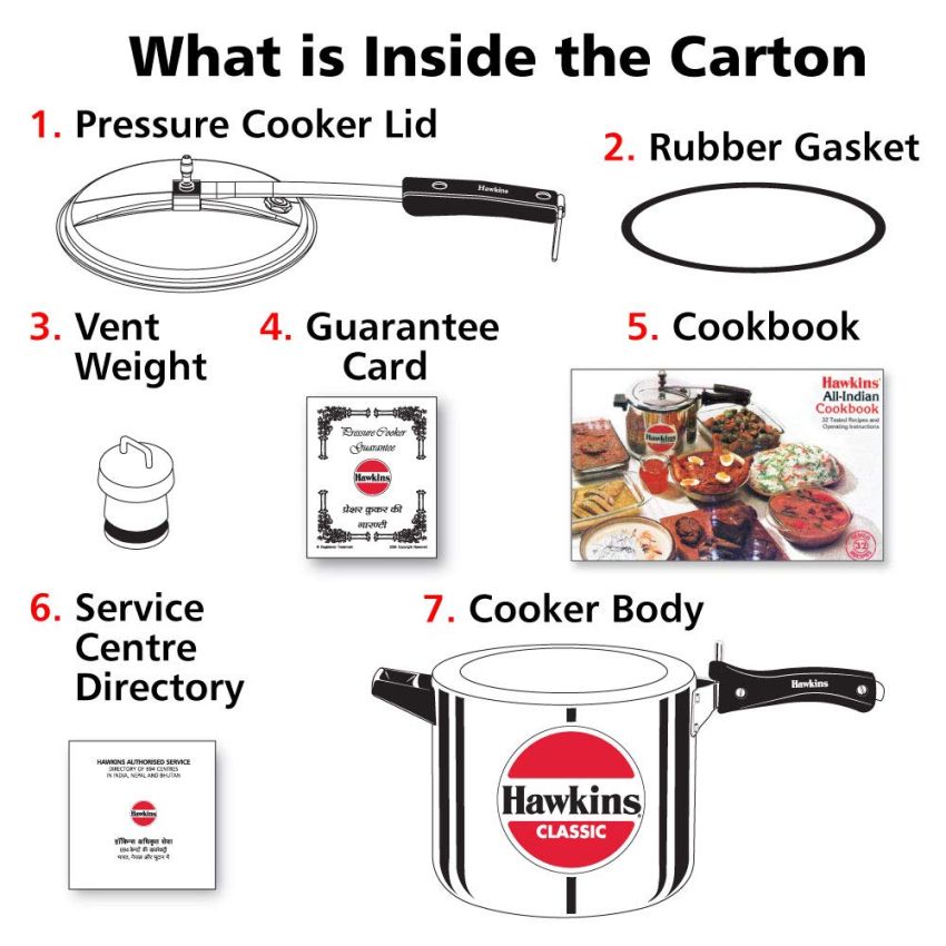 Roll over image to zoom in   2 VIDEOS    3+  Hawkins 6.5 Litre Classic Pressure Cooker, Best Inner Lid Cooker, Silver (CL65)