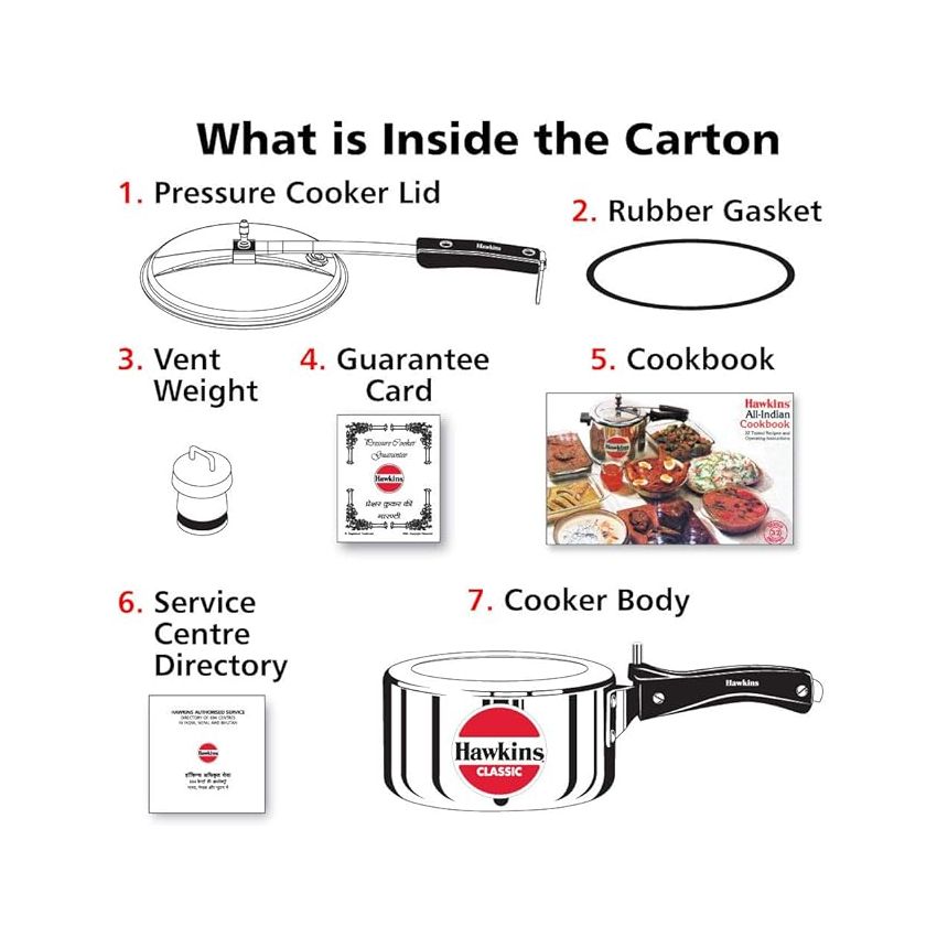 Hawkins 2 Litre Classic Pressure Cooker, Best Inner Lid Cooker, Small Cooker, Silver (CL20)