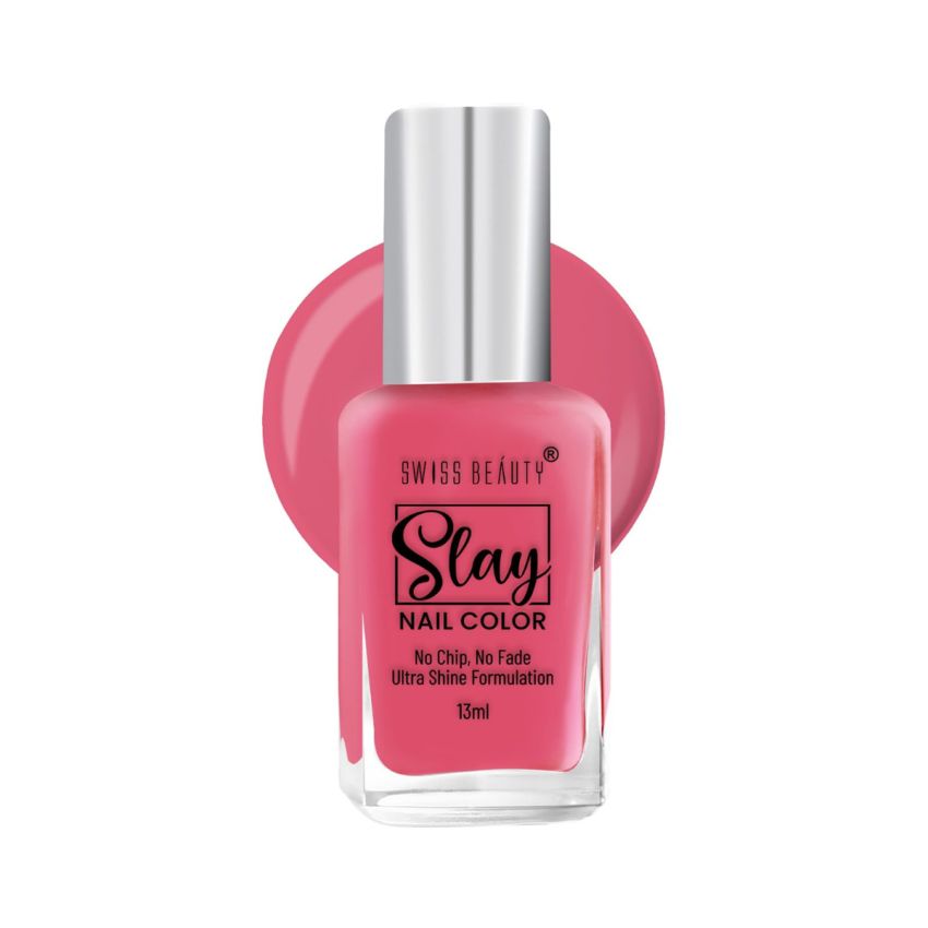 Swiss Beauty Slay Nail Color | Glossy Finish, Long Lasting Nail Paint| Chip resistant, Quick drying Nail Polish | Shade- Classic Pink, 13ml