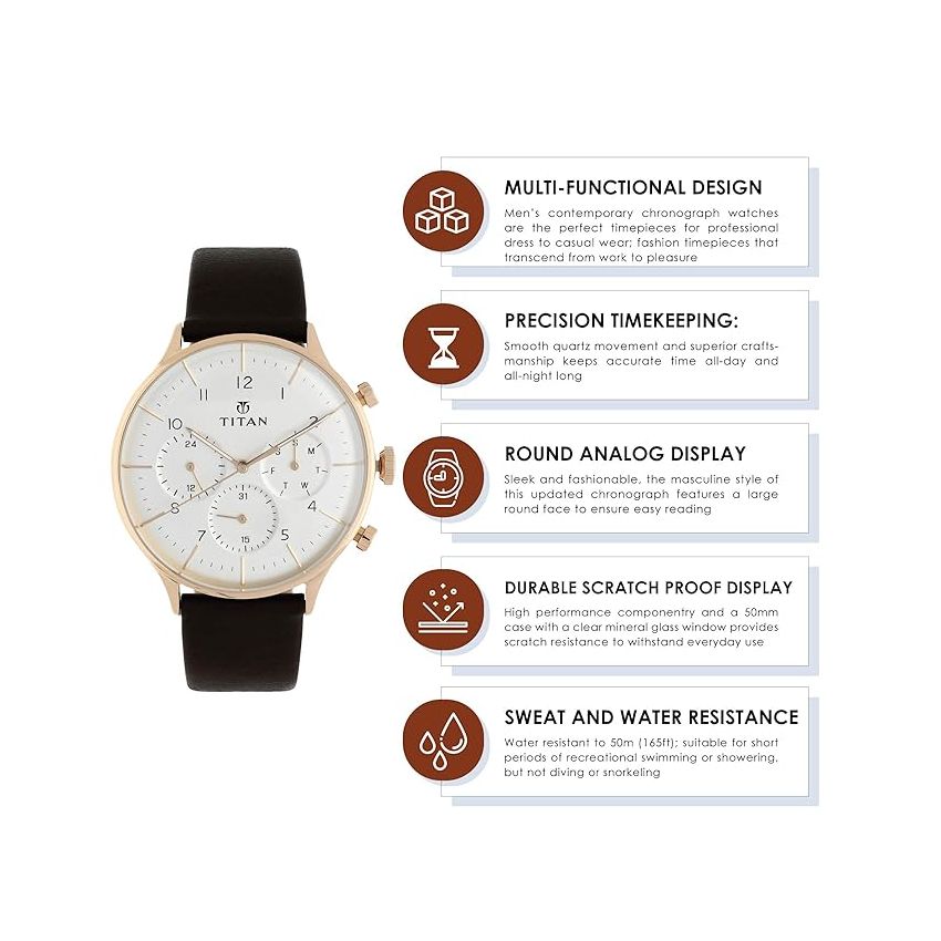 Titan Quartz Multifunction White Dial Leather Strap Watch for Men-NS90102WL01/NT90102WL01