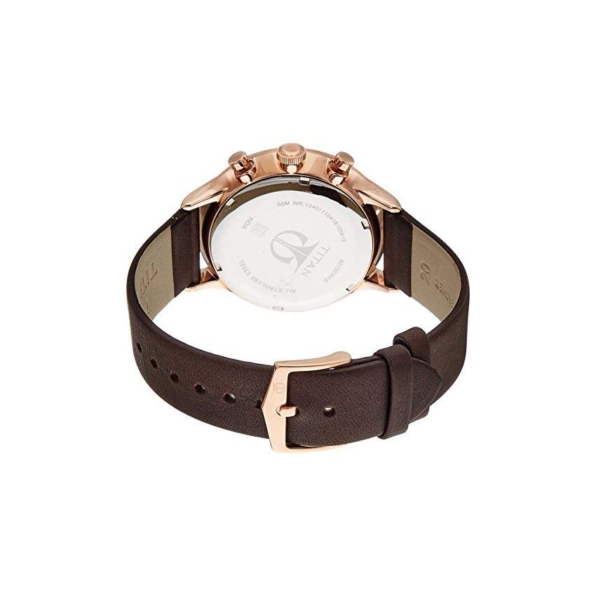 Titan Quartz Multifunction White Dial Leather Strap Watch for Men-NS90102WL01/NT90102WL01