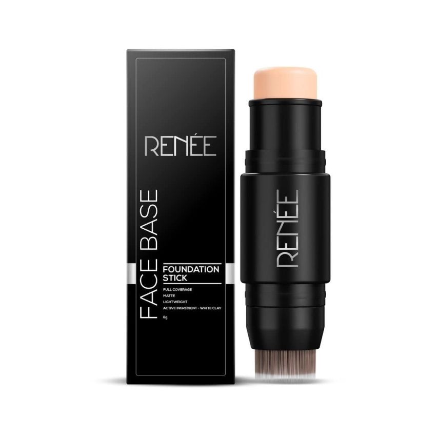RENEE Face Base Foundation Stick with Applicator - Cappuccino, 8gm | Enriched with White Clay, Weightless, Long-lasting, Velvet Matte Finish formula Provides Full Coverage