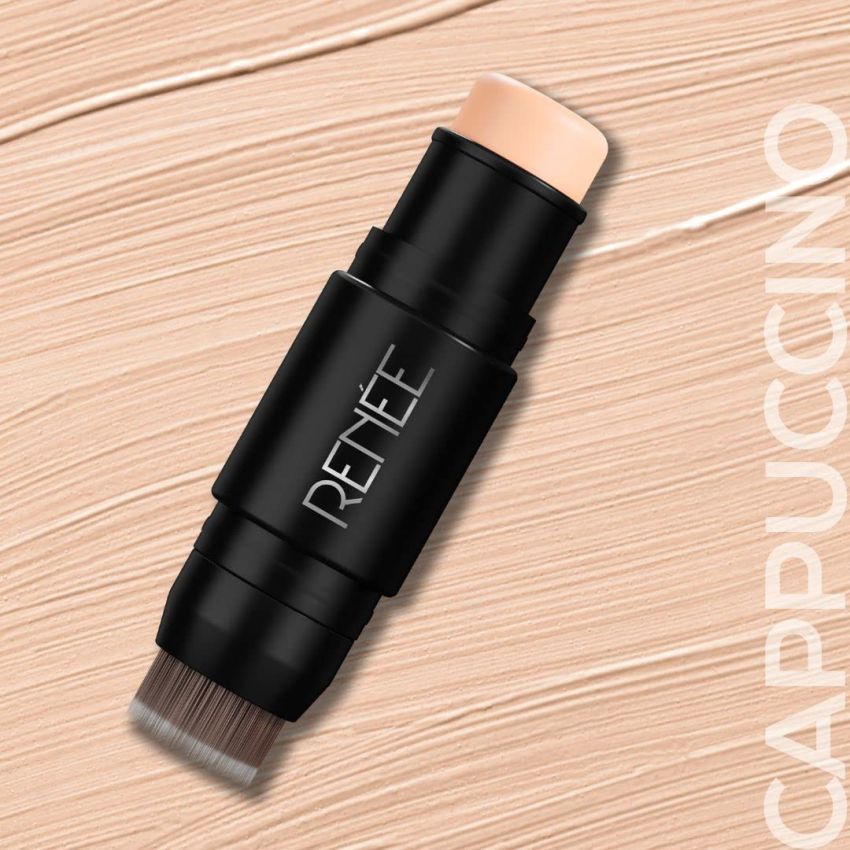 RENEE Face Base Foundation Stick with Applicator - Cappuccino, 8gm | Enriched with White Clay, Weightless, Long-lasting, Velvet Matte Finish formula Provides Full Coverage