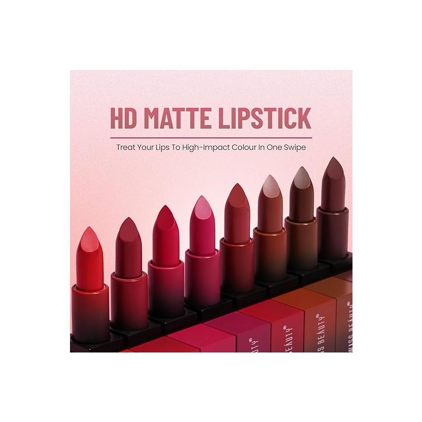 Swiss Beauty Hd Matte Pigmented Smudge Proof Lipstick | Creamy Matte Long Stay Lipstick | Coffee, 3.4g