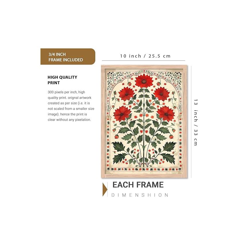 kotart Premium Digital Madhubani Paintings with Frame for Home Decoration - Traditional Painting for Living Room Bedroom Office Room Decor - Painting for Wall Decoration - Pack of 6 (Combo02)