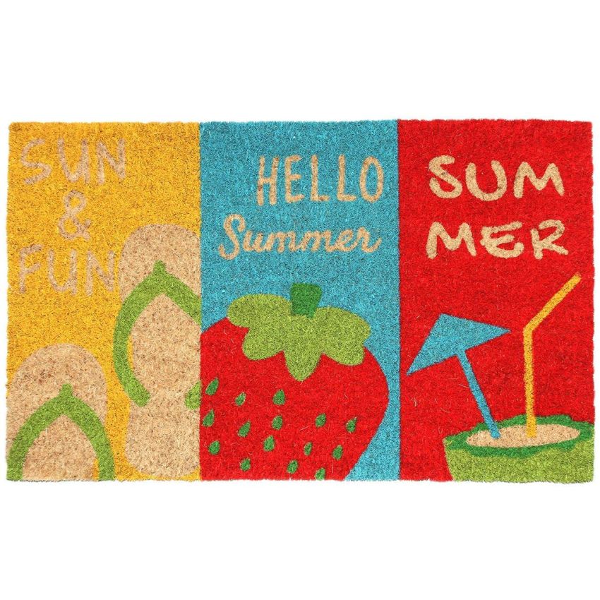 Onlymat Natural Coco Coir Multicolour Summer Theme Anti-Slip Doormat Long-Lasting, Heavy Duty, Large & Thick Entryway Rug with PVC Backing (75 X 1.5 X 45 cm)