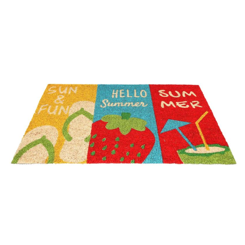 Onlymat Natural Coco Coir Multicolour Summer Theme Anti-Slip Doormat Long-Lasting, Heavy Duty, Large & Thick Entryway Rug with PVC Backing (75 X 1.5 X 45 cm)