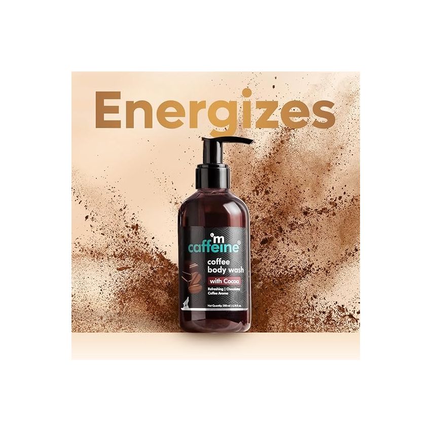 mCaffeine Coffee Body Wash with Cocoa | De-Tan & Deep Cleansing Shower Gel | Enriched with Vitamin E & in Energizing Aroma of Chocolate | Suitable for All Skin Types | For both Men & Women (200ml)