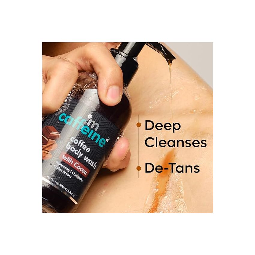 mCaffeine Coffee Body Wash with Cocoa | De-Tan & Deep Cleansing Shower Gel | Enriched with Vitamin E & in Energizing Aroma of Chocolate | Suitable for All Skin Types | For both Men & Women (200ml)