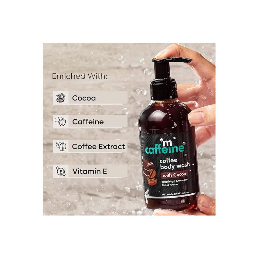 mCaffeine Coffee Body Wash with Cocoa | De-Tan & Deep Cleansing Shower Gel | Enriched with Vitamin E & in Energizing Aroma of Chocolate | Suitable for All Skin Types | For both Men & Women (200ml)