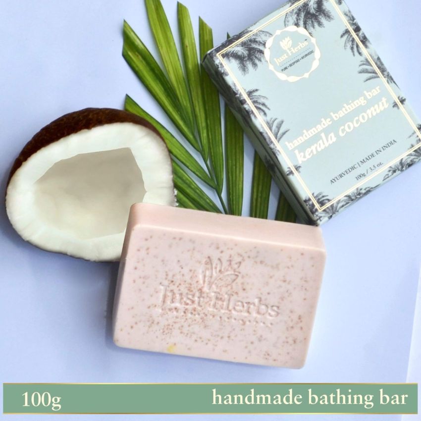 Just Herbs Ayurvedic Coconut and Aloe Vera Handmade Bathing Soap Bar for All Skin Types Men and Women - SLS and Paraben Free-100 gm