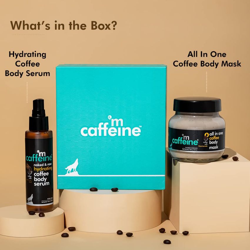 mCaffeine Coffee Quick Glow-up Body Care Gift Kit with Body Mask & Body Serum | Limited Edition Gift Set for Men & Women |