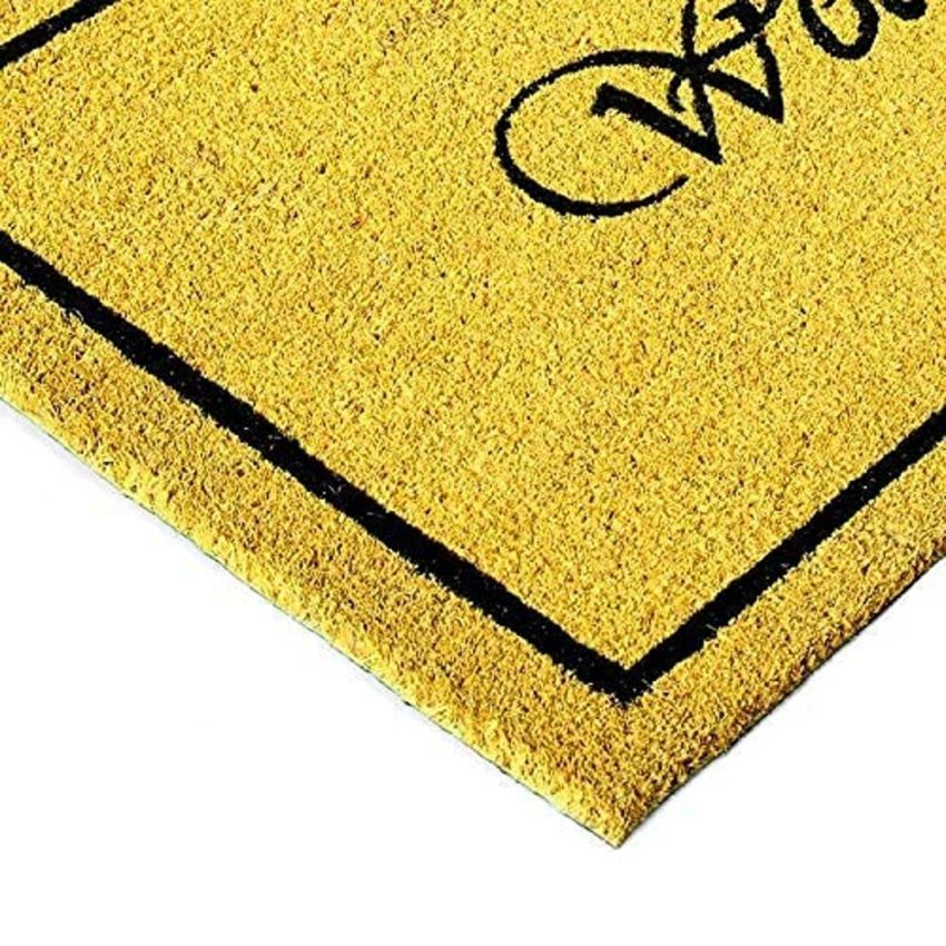 Onlymat Natural Coir Welcome Printed Anti-Slip Rectangular Entryway Doormat, PVC Backing for Outdoor Entrance, Home, Floor, Door, Hall, Drawing Room, Living Room (Yellow, 75cm x 45cm)