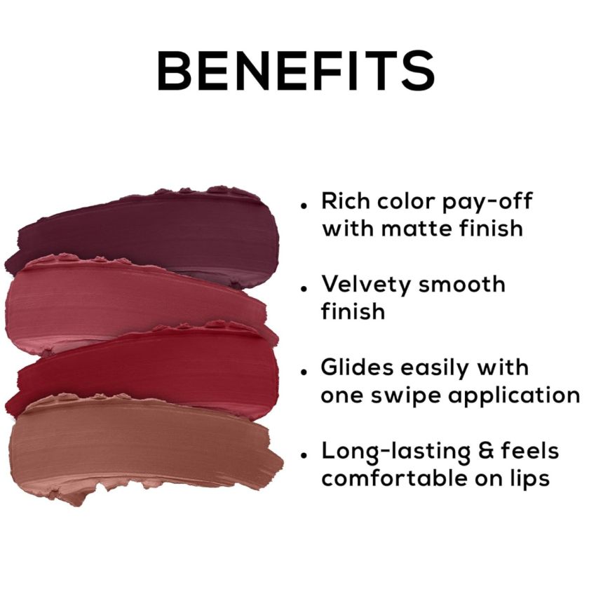 RENNE Very Matte - Pack of 4 Matte Lipsticks | Intense Color Pay Off, Full Coverage Long Lasting Weightless Velvety Formula