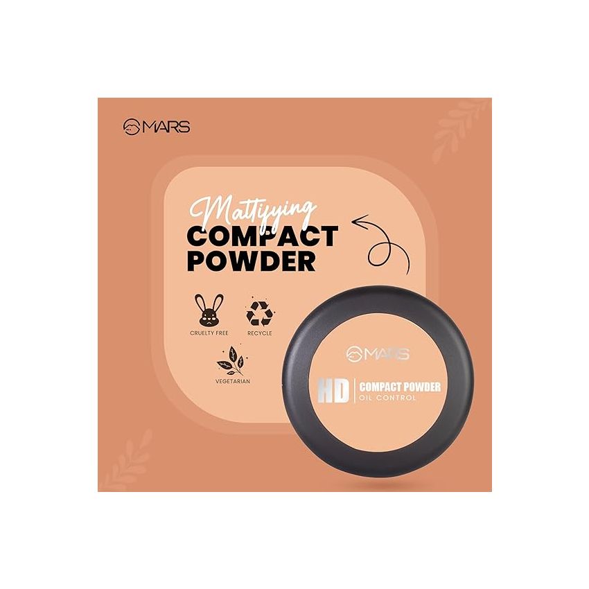MARS HD Mattifying Compact Powder | Lightweight Formula with Oil Control | Long Lasting & Travel friendly (8g) (01-ICING)