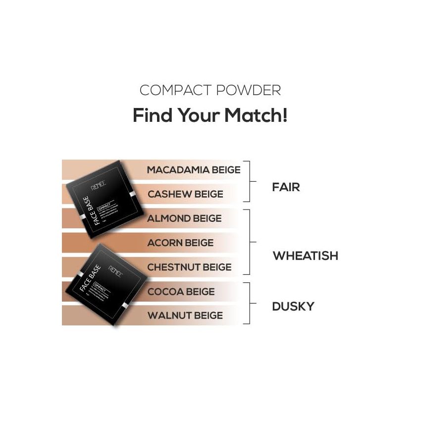 RENEE Face Base Compact Powder - Acorn Beige, 9 Gm - Enriched With Hyaluronic Acid & Vitamin E, Long-lasting, Easy Blend, Matte Finish, Pressed Form for All Skin Types