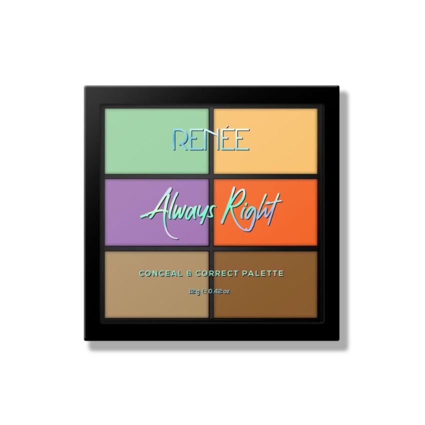 Renee Always Right Conceal & Correct Palette 12gm - Lightweight, Smooth Texture, Blurs Blemishes, Scars & Pigmentation - Evens Out Skin Tone Seamlessly With High Coverage & Blendable Formula