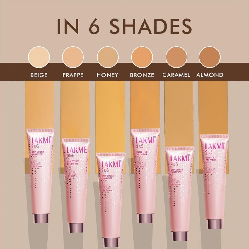 Lakme 9to5 CC Cream with SPF30 PA++ - Bronze |Enriched with 3% Niacinamide | Conceals Dark Spots| Brightens Skin |Lightweight Moisturizer + Foundation |30 g