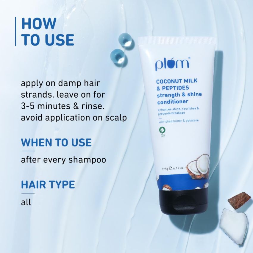 Plum Coconut Milk & Peptides Conditioner for Dull & Rough Hair I Provides Soft, Smooth & Silky Hair I Strengthen & Hydrate Strand | Hair Conditioner for Women & Men I 175g