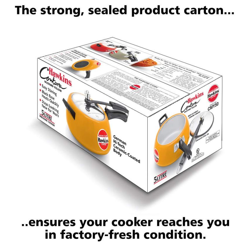 Hawkins Ceramic- Coated Contura 3L Mustard Yellow Aluminium Inner Lid Pressure Cooker - 5 Litre