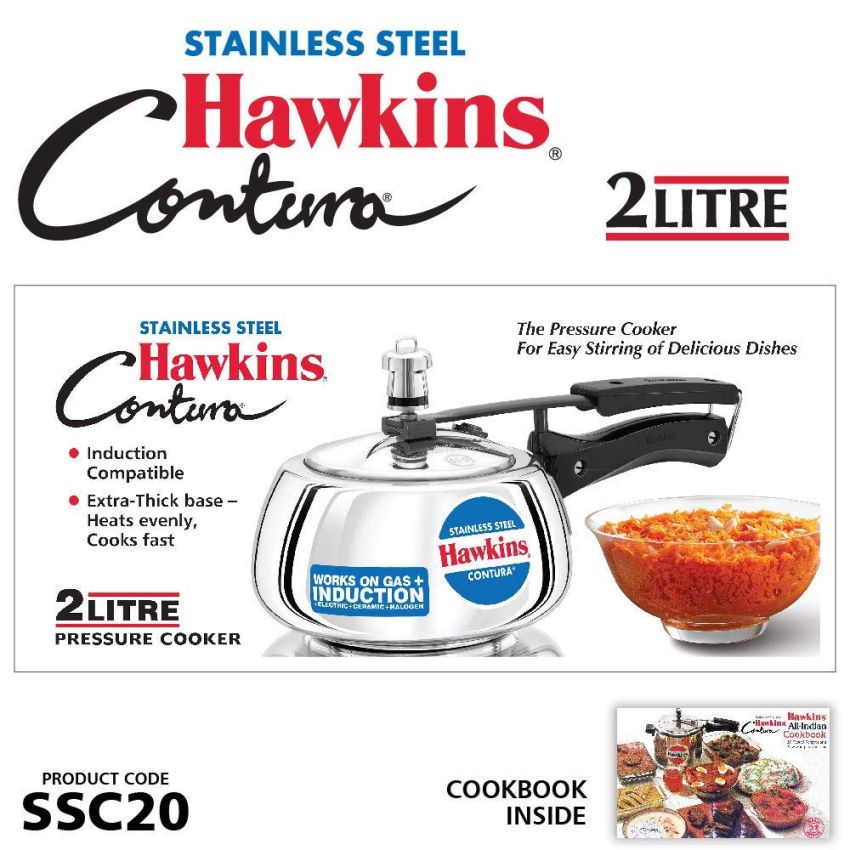 Hawkins Stainless Steel Contura Induction and Gas Compatible Inner Lid Pressure Cooker Combo Set, Silver (2 litre and 5 litre)