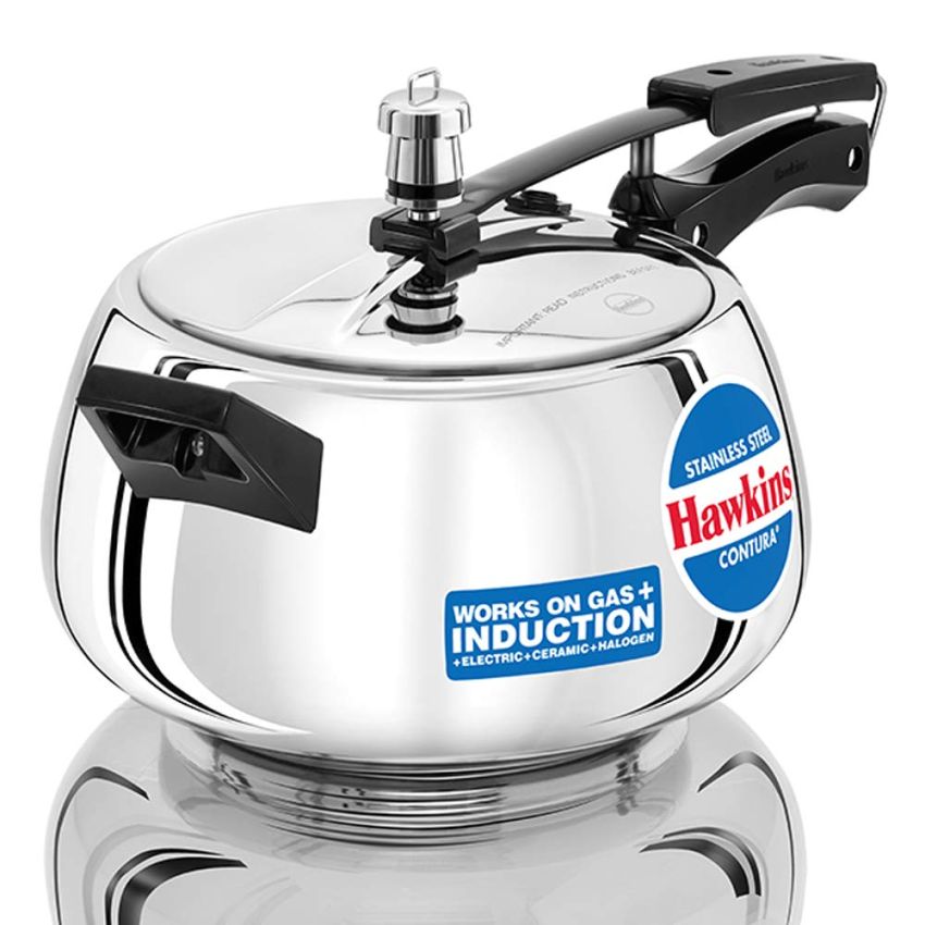 Hawkins Stainless Steel Contura Induction Compatible Inner Lid Pressure Cooker, 5 Litre, Silver (Ssc50), 5 Liter