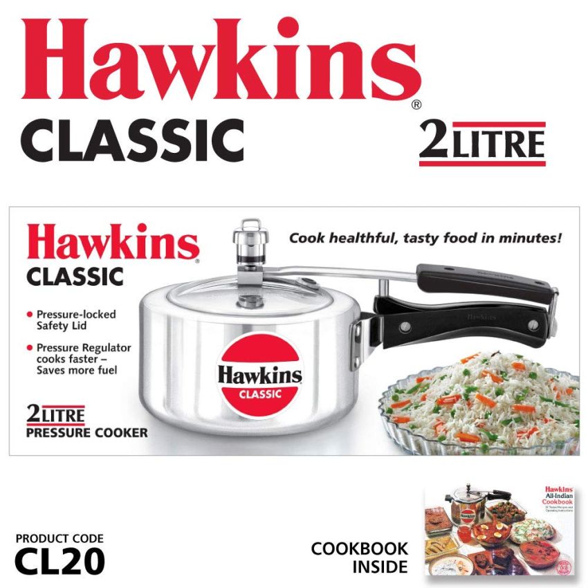 Hawkins Classic Aluminum Pressure Cookers, 2 Litre, Silver
