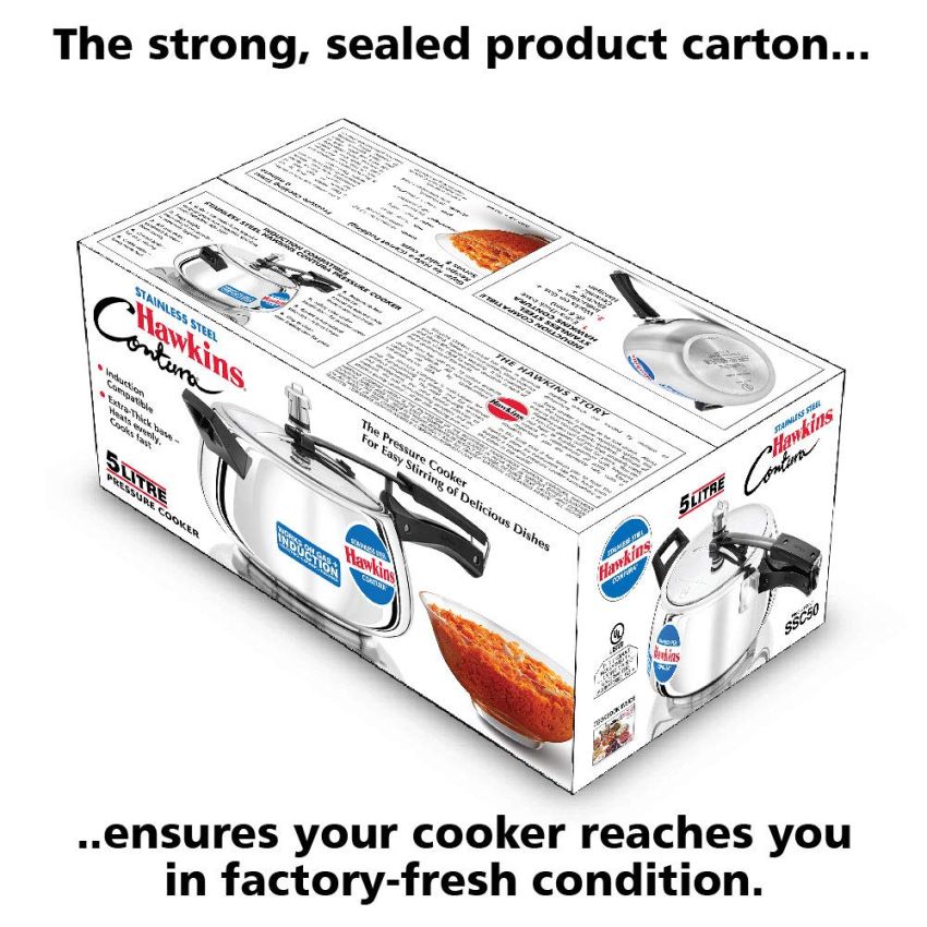 Hawkins Stainless Steel Contura Induction Compatible Inner Lid Pressure Cooker, 5 Litre, Silver (Ssc50), 5 Liter