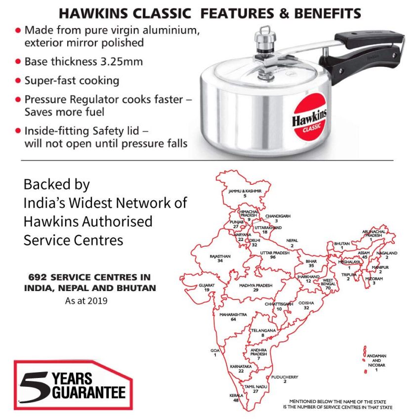 Hawkins Classic Aluminum Pressure Cookers, 2 Litre, Silver