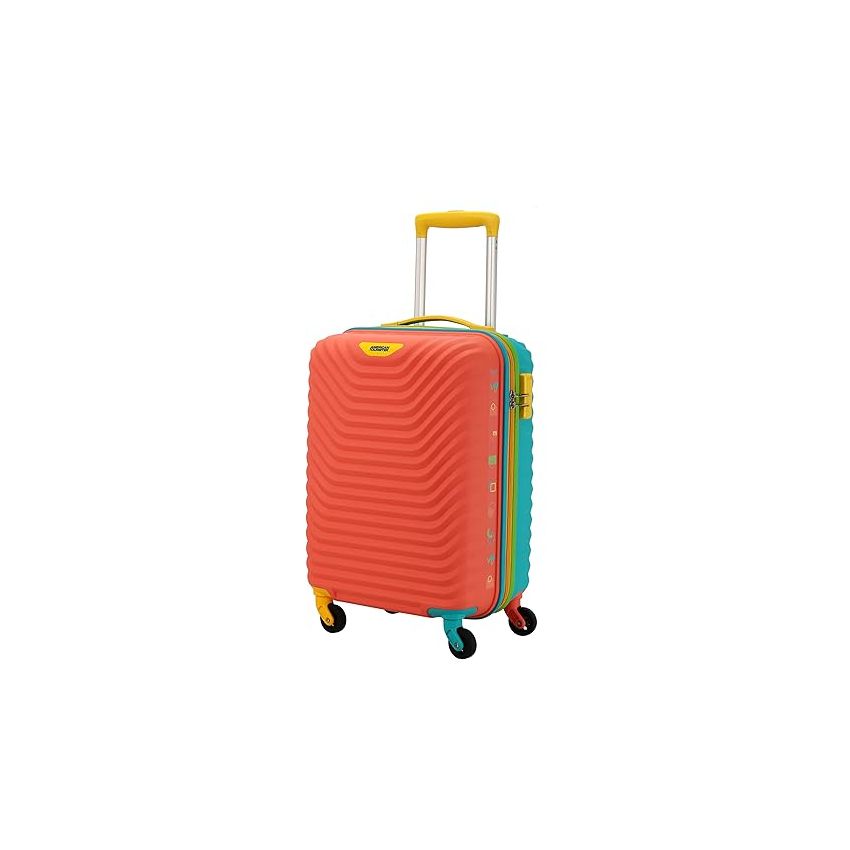 American Tourister Trolley Bag for Travel|Splash 55 Cms Polycarbonate Hardsided Small Cabin Luggage Bag|Speed_Wheel 8 Wheel Suitcase for Travel|Trolley Bag for Travelling, Coral/Teal