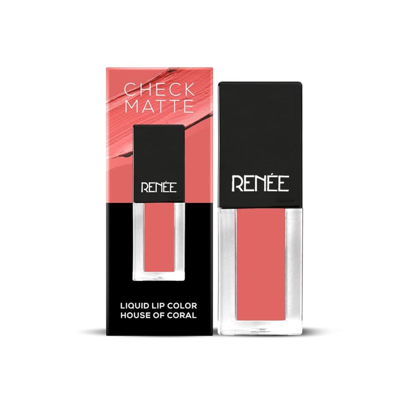 RENEE Check Matte Liquid Lip Color House Of Coral 2.5ml| Long Lasting, Transfer Proof & Water Resistant| Rich Color Payoff| Non Drying Formula
