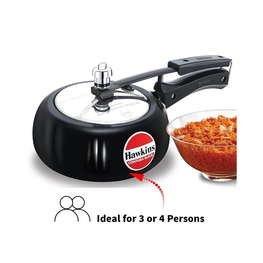 Hawkins Contura Black Stainless Steel Inner Lid Pressure Cooker, 2 Litre, Black (Cb20), 2 Liter