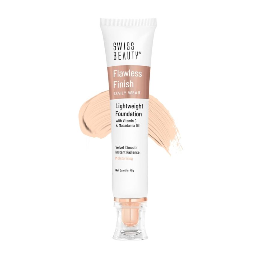 Swiss Beauty Flawless Finish Foundation | Medium Coverage | Lightweight |Oil-Free Formula |Radiant Finish | Shade - Soft Ivory, 50gm