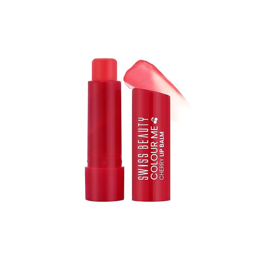 Swiss Beauty Colour Me Tinted Lip Balm with 12 Hours of Hydration | For Dry & Chapped Lips | With SPF 15, Shea Butter and Vitamin E | Long Lasting Glossy Finish Lip Balm | Shade - Cherry Pop, 4.5g