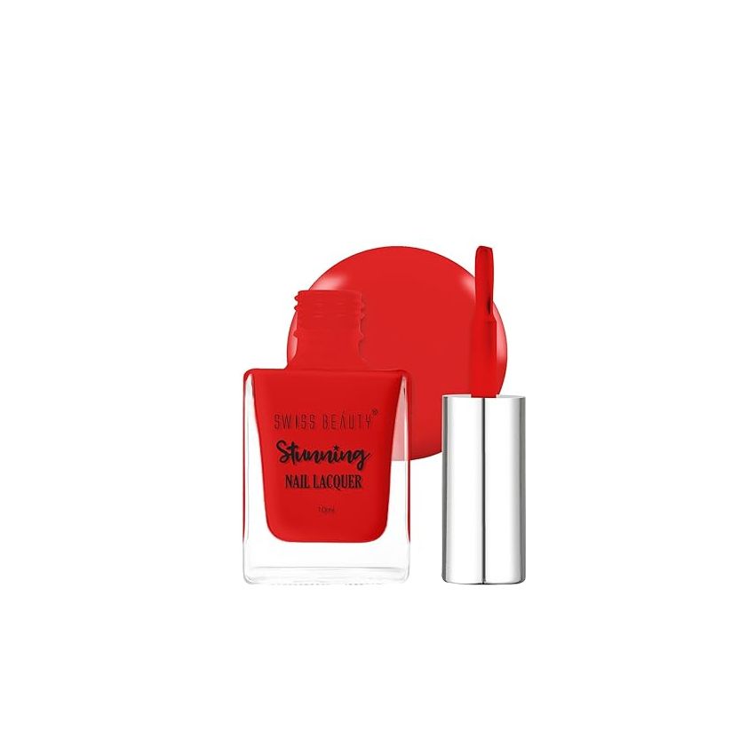 Swiss Beauty Stunning Nail Lacquer | Chip Resistant, Quick drying nail paint | Highly Pigmented with high shine Nail polish | Shade - Crimson Red, 12gm