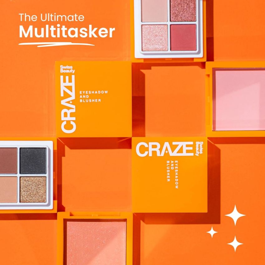 Swiss Beauty Craze 2 in 1 Eyeshadow and Blusher Palette with mirror | With Matte and Shimmer highly pigmented Shades | Shade- Mysterious Night, 7g