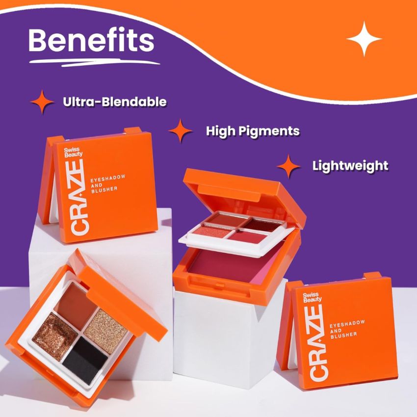 Swiss Beauty Craze 2 in 1 Eyeshadow and Blusher Palette with mirror | With Matte and Shimmer highly pigmented Shades | Shade- Mysterious Night, 7g