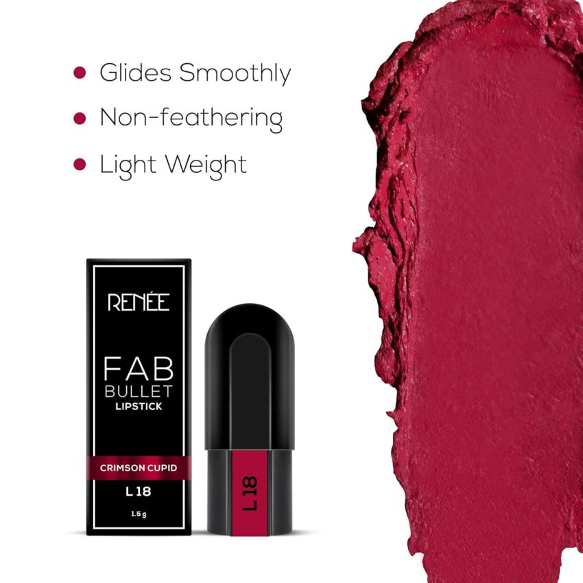 RENEE Fab 5 Refill Bullet Matte Lipstick, L 18 Crimson Cupid 1.5gm