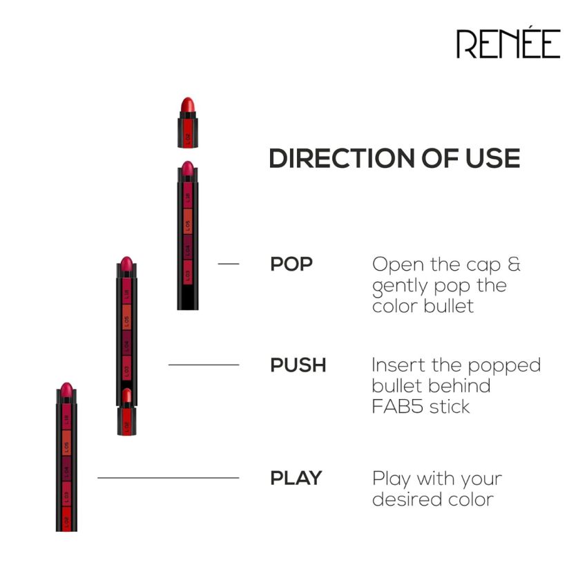 RENEE Fab 5 Refill Bullet Matte Lipstick, L 18 Crimson Cupid 1.5gm