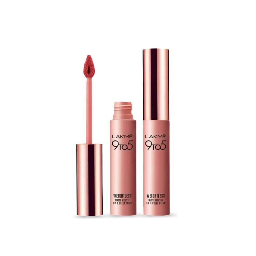 LAKMÉ 9 To 5 Weightless Mousse Lip & Cheek Color | Set Of 2 Shades Of 2 In 1 Lipstick+Blush Combo With A Matte Finish, Crimson Silk, 9 G & Rose Touch, 9 G
