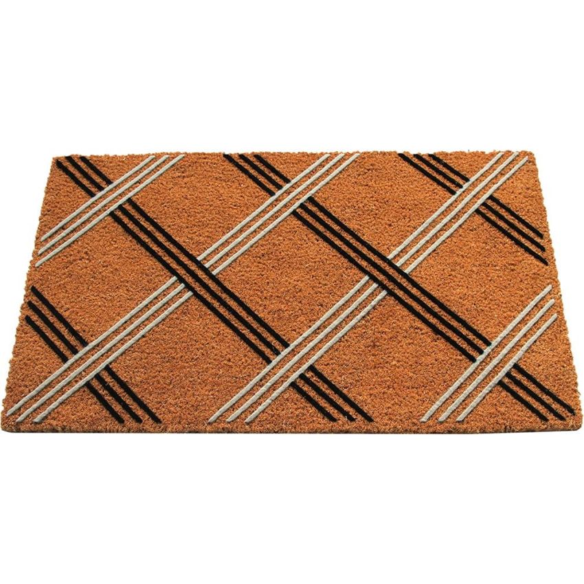Onlymat Retro Criss Cross Flock Natural Coir Door Mat - (45 cm x 75 cm, Beige)