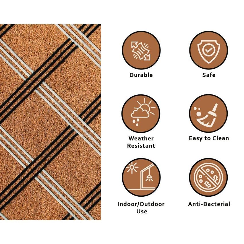 Onlymat Retro Criss Cross Flock Natural Coir Door Mat - (45 cm x 75 cm, Beige)