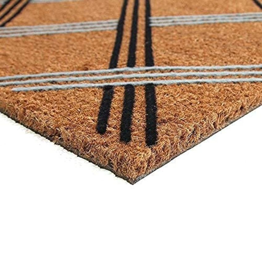 Onlymat Retro Criss Cross Flock Natural Coir Door Mat - (45 cm x 75 cm, Beige)
